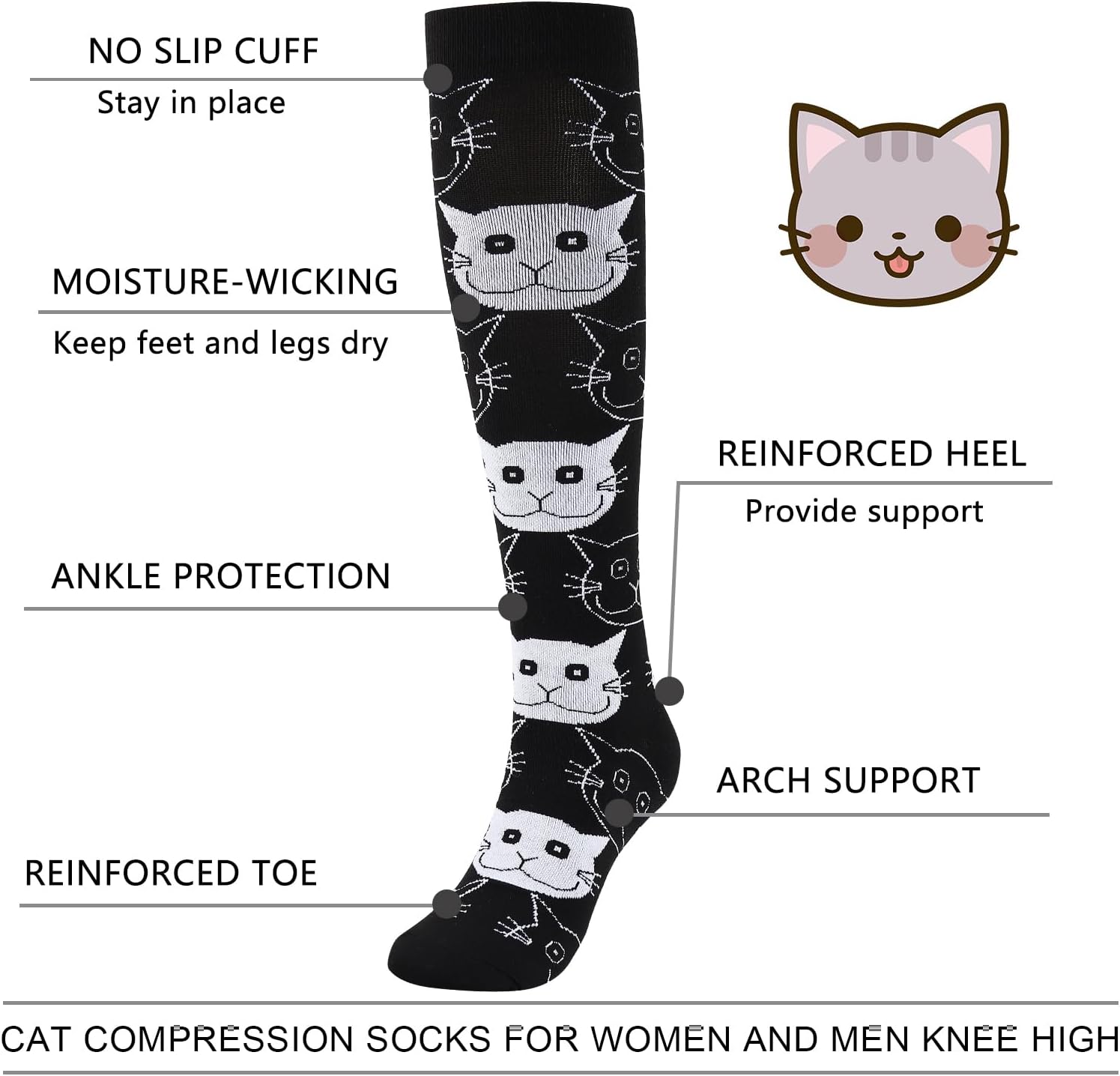 Junely Compression Socks for Women Knee High Socks for Running Athletic Nurses Work Support Travel Flight Sports - Image 7