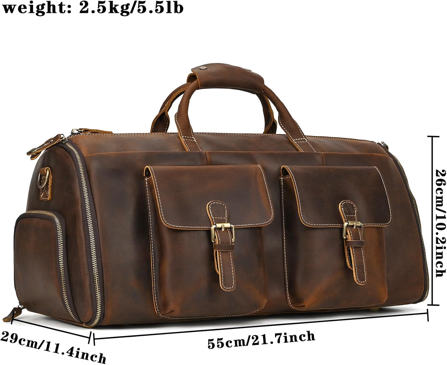 Leather Garment Bag for Men, Convertible Carry on Garment Duffel Bag for Travel Weekender Bag 2 in 1 Hanging Suitcase Suit Bag