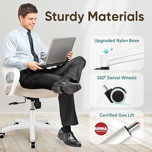 Miniatura 7 de ETONEX Silla de oficina con cojín ergonómico de respaldo medio, soporte lumbar, ajustable, giratoria, silla de escritorio para computadora,