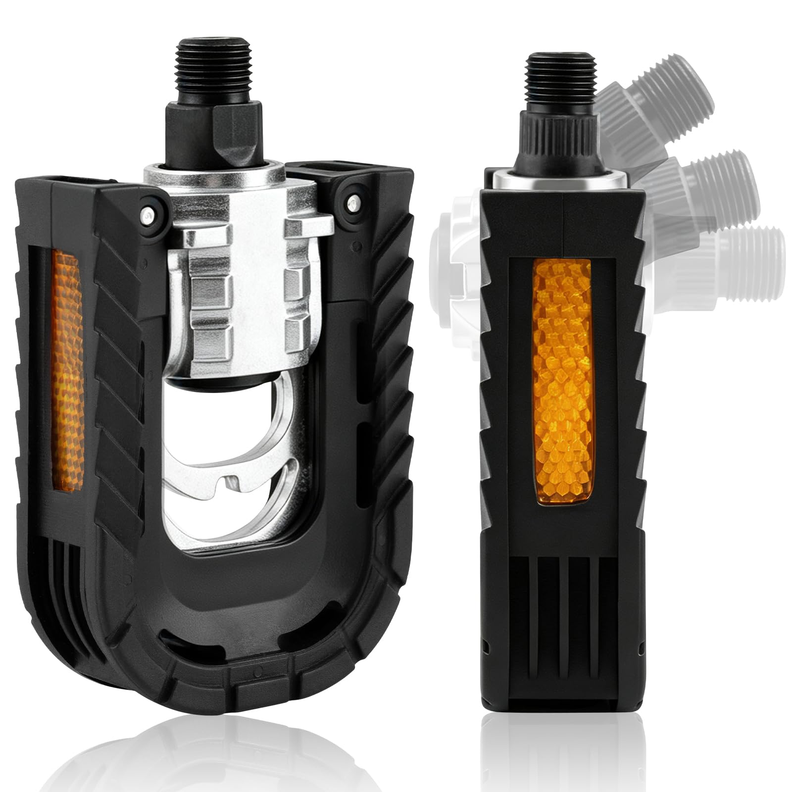 Folding Bike Pedals 9/16'', MTB Pedals with Reflectors & Non-Slip Surface