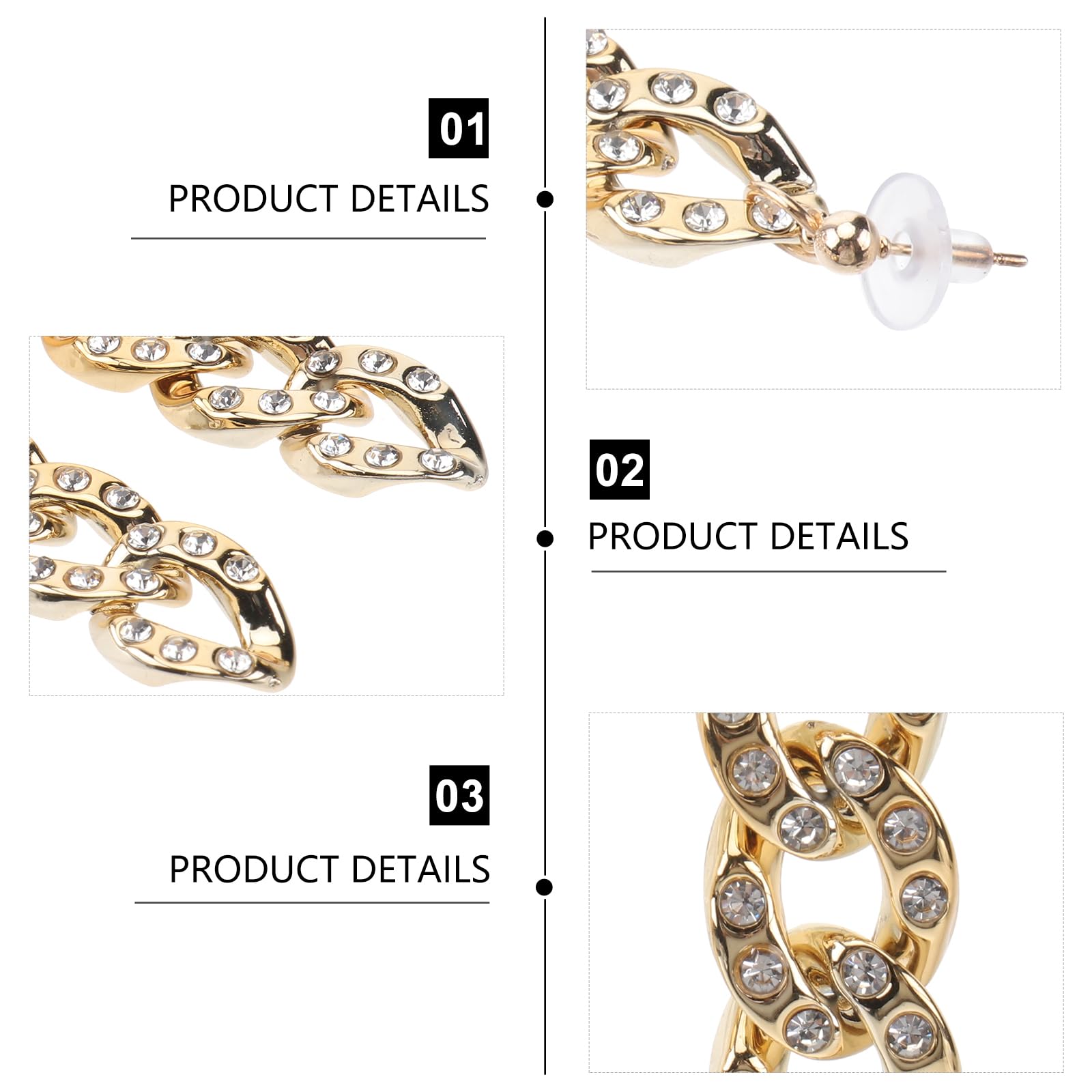 Holibanna Hip Hop Ear Dangler Earrings for Women Alloy Rhinestone Ear Jewelry 2.28 Inch Stylish Party and Casual Wear Accessories - Image 3