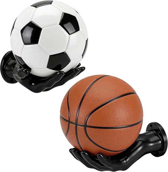 Hahorpa 2 Support Ballon Basket Mural, Robust & Sicherer Halt Porte Ballon en Forme De Main Noir, Idée Cadeau Créative pour Fans De Présentoir, Rangement & Déco Murale pour Foot Volley Rugby Ballons - 1
