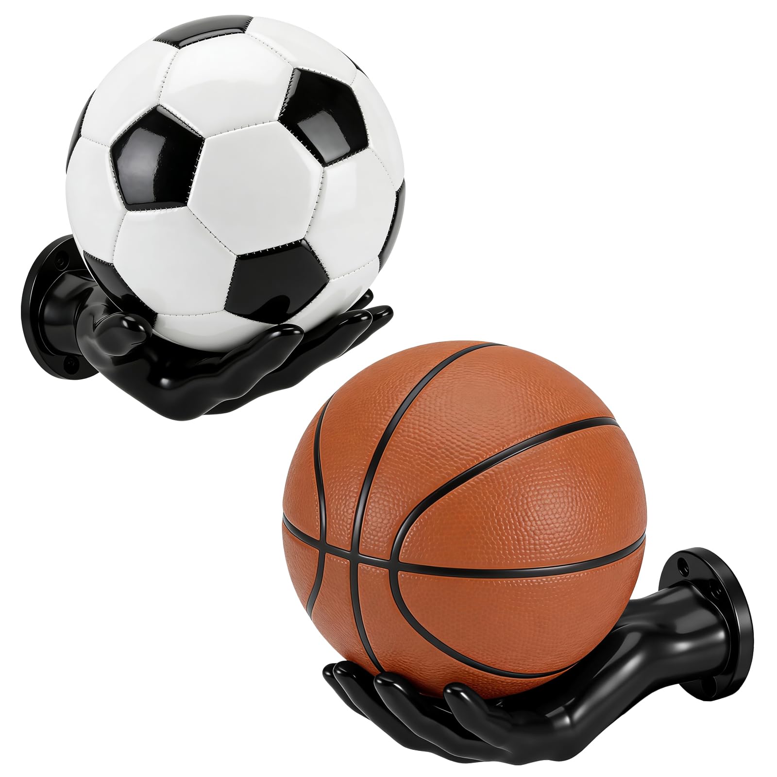 2Uds Soporte Balones, Negros Soporte Balon Futbol en Forma de Palma, Regalo Creativo de Baloncesto para Almacenamiento y Decoración, Soportes para Balón en la Pared de Rugby y Fútbol