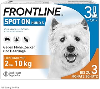 FRONTLINE Spot ON Hund S gegen Zecken, Flöhe & Haarlinge (kleine Hunde 2 bis 10 kg) - 3X Pipetten für bis zu 3 Monate Schutz - wasserfest