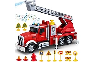 SpringFlower Fire Truck Toy for Kids: Light-Up, Sounding Rescue Vehicle with Water-Shooting Ladder
