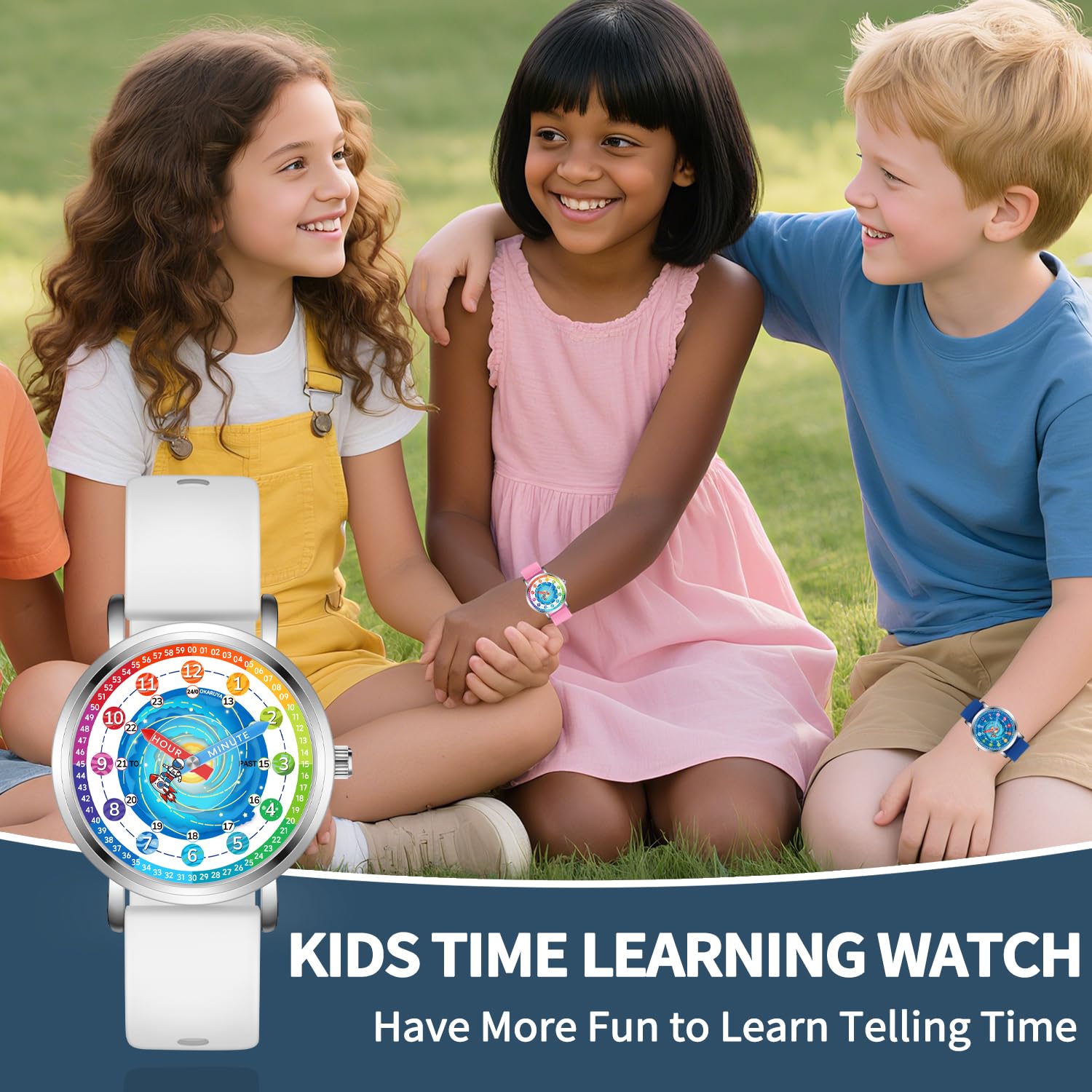 Orologio per bambini – Orologio per bambini – per ragazzi e ragazze dai 7 ai 10 anni, 8 – 12 anni, astronauta, strumento didattico a tempo, colorato bianco