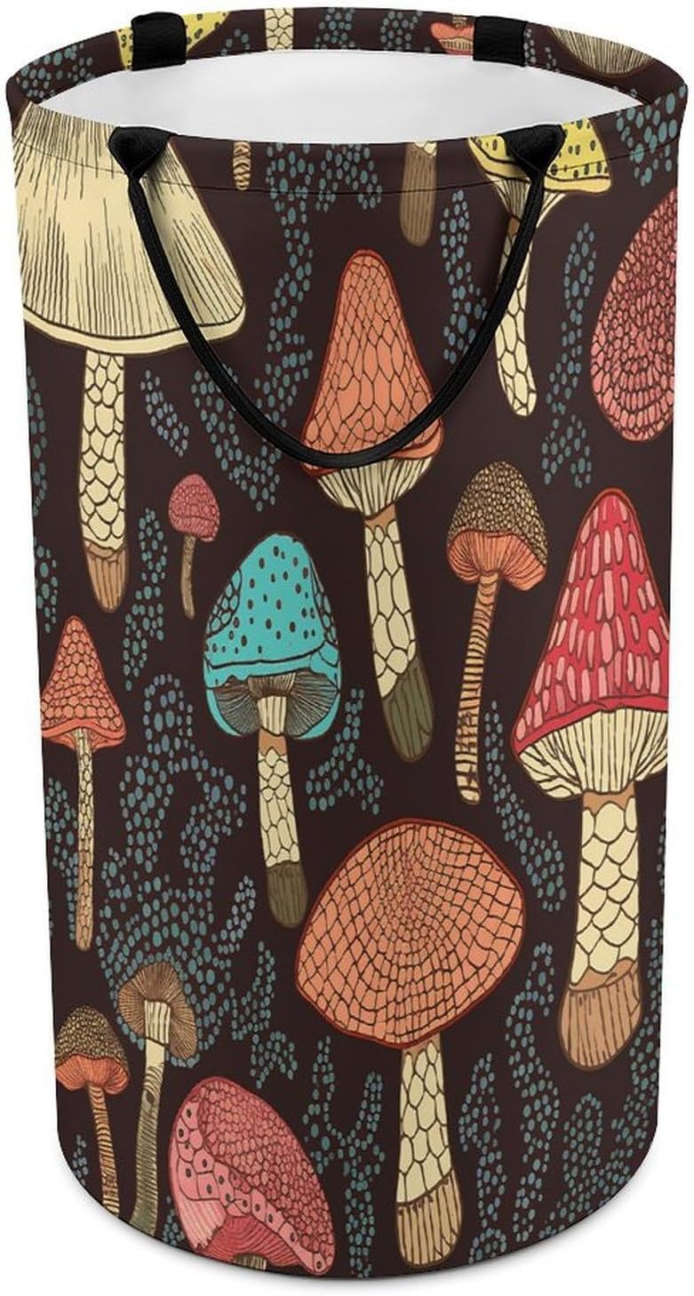 Mushroom Laundry Basket Large Foldable Laundry Hamper with Handles Freestanding Collapsible Clothes Basket Waterproof Portable Dirty Clothes Hamper for Bathroom 86L