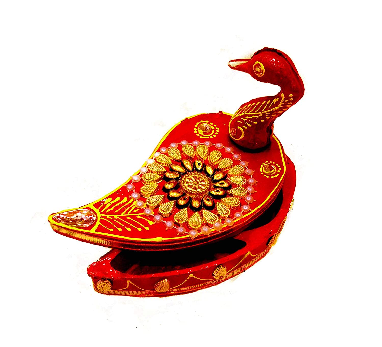 CLUZE Decorative Red & Golden Steel Karwachauth Thali Set - Karwachauth Puja Stainless Steel Thali Set - Channi, Lota, Diya, Bowls, Kalash & Kumkum Box for Festivals, Vrat & Rituals - Image 6 thumbnail
