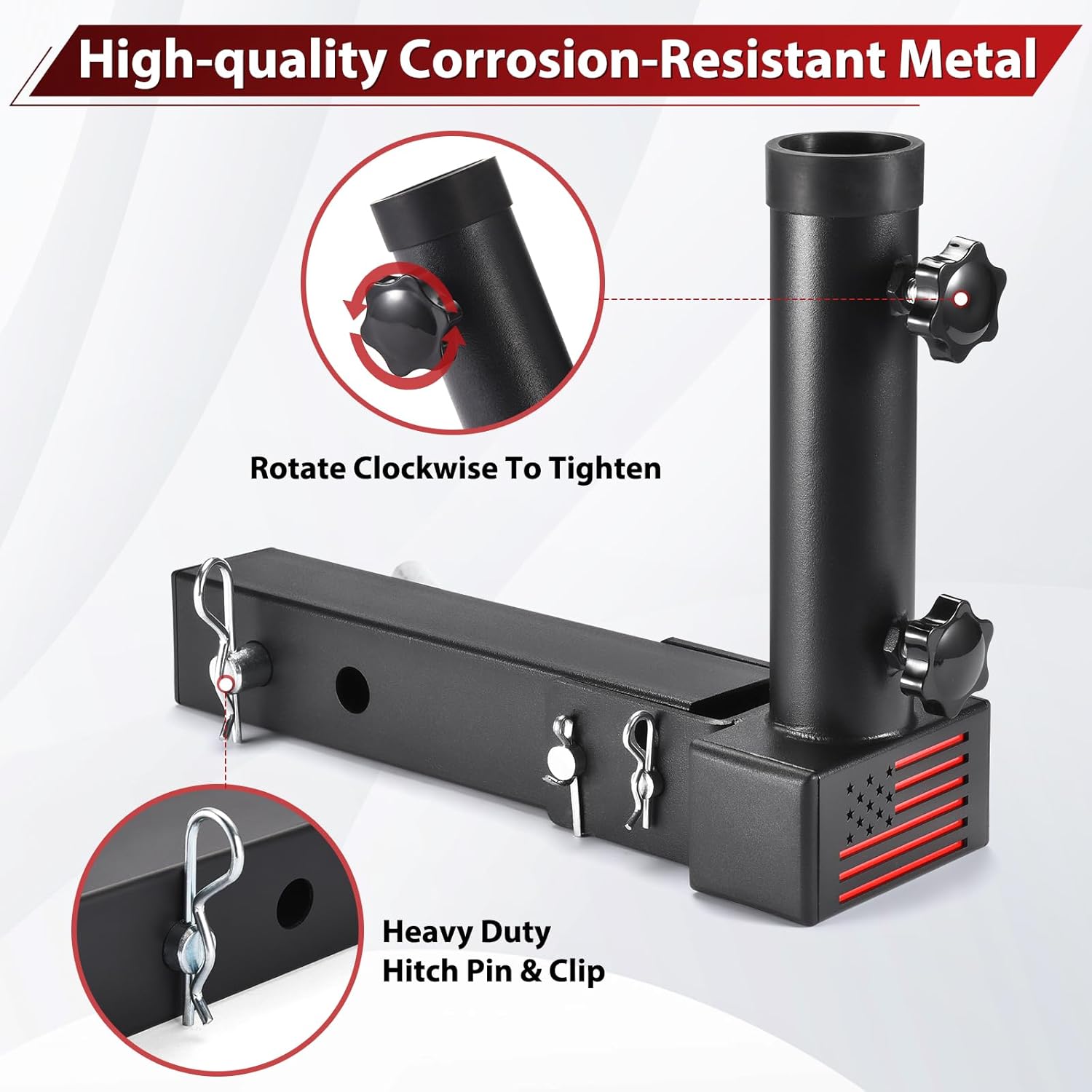 GADFISH Trailer Hitch Flagpole Mount - Universal Flag Mount for 2" Receiver, Black (1 Flagpole)