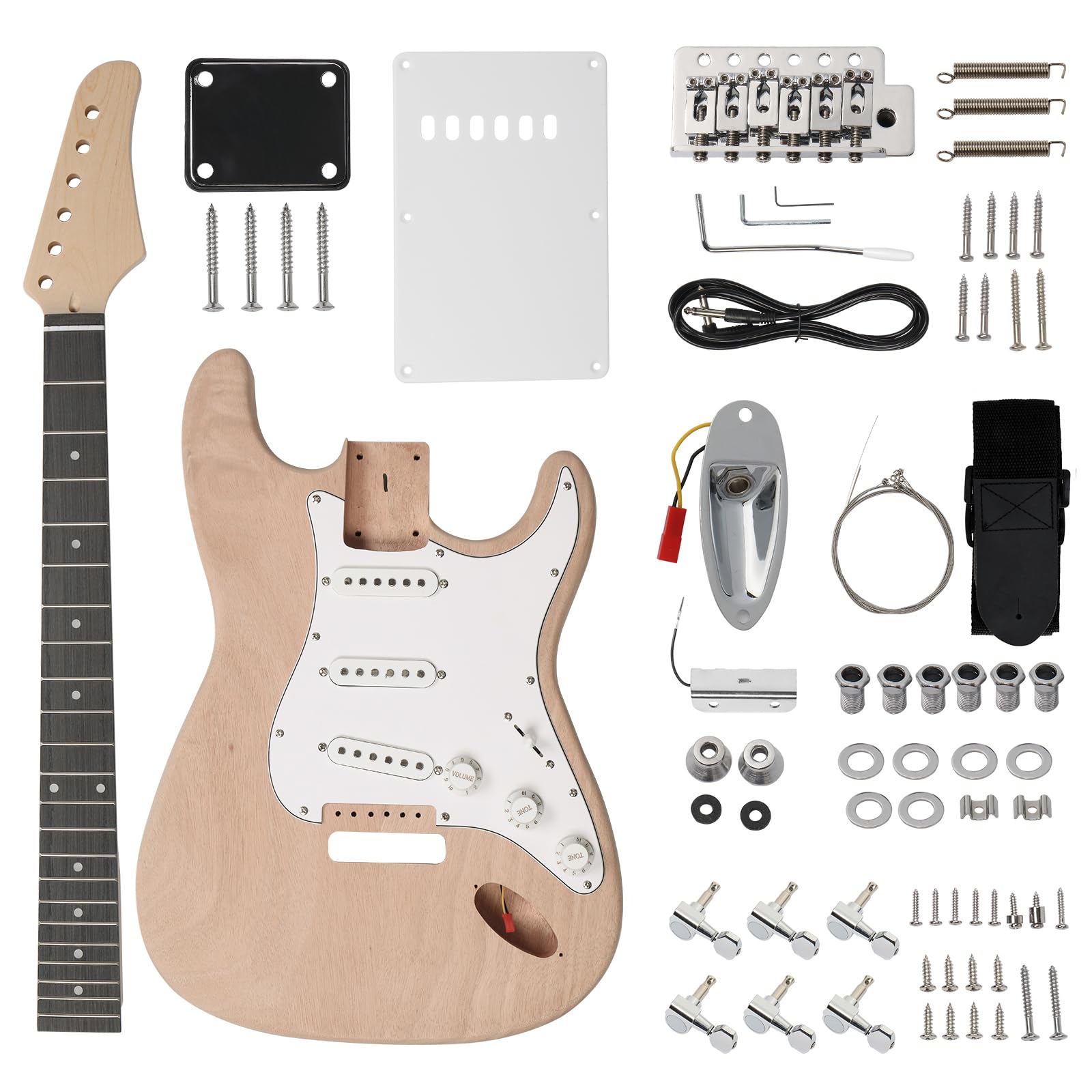 Pinikuyiro DIY Electric Guitar Kit with Mahogany Wood Body/Neck, 6 Strings Electric DIY ST Style Beginner Guitar Kit