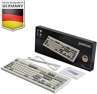 Vista 7 de Perixx PERIBOARD-106M, teclado USB de tamaño completo con cable de rendimiento, teclas ergonómicas curvas, color gris/blanco clásico retro