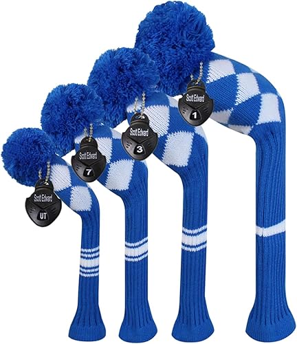 Scott Edward Knit Wood Golf Club Head Covers 4 Pieces Knitted Item Fit Over Well Driver Wood(460cc) Fairway Wood and Hybrid(UT)