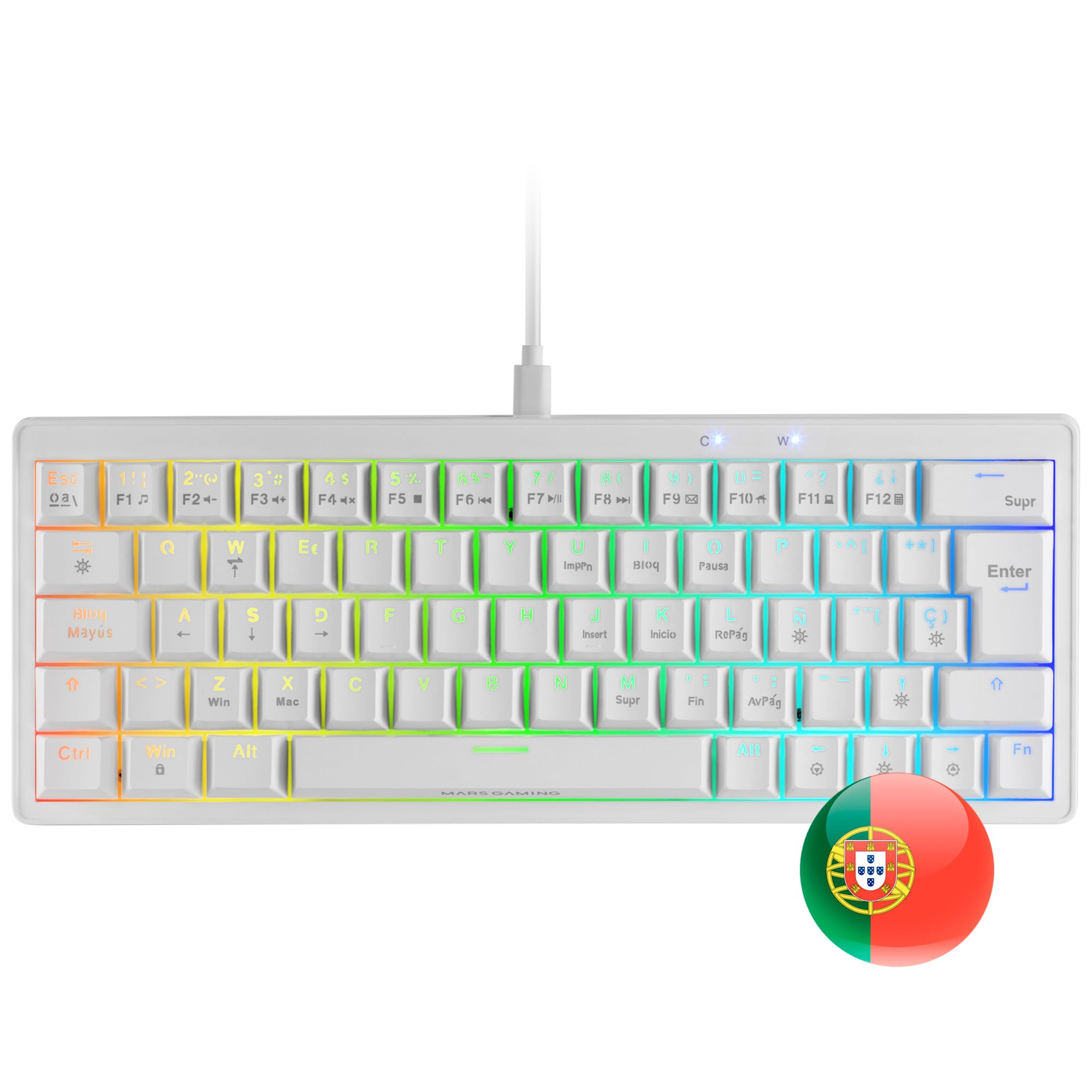 Mars Gaming MKMINIPRO, Teclado Mecánico Ultra-Compacto 60%, Switches Mecánicos Hot-Swappable, Iluminación RGB Chroma, Teclado Gaming Antighosting, Multiplataforma, Switch Silencioso, Portugués, Blanco — view 6