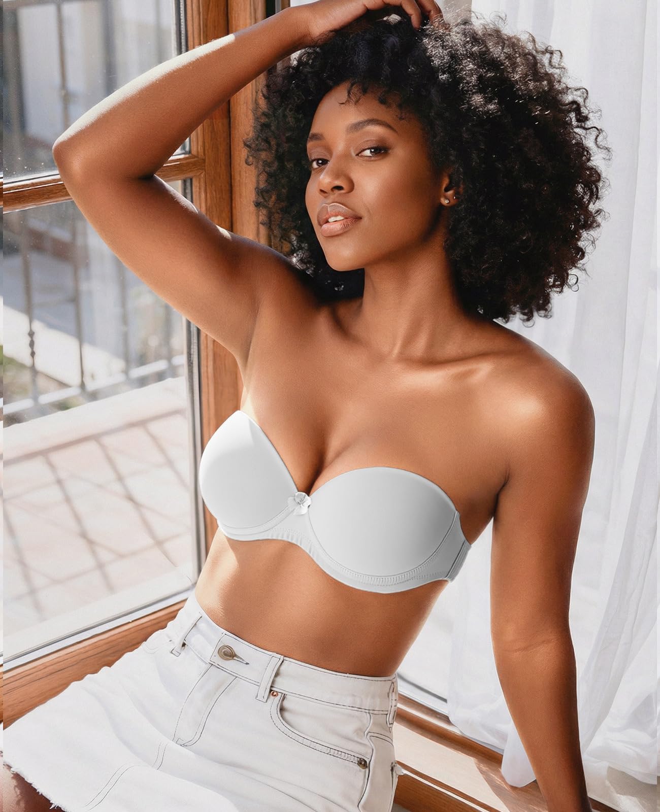 YANDW Reggiseno da donna senza spalline con spalline trasparenti e