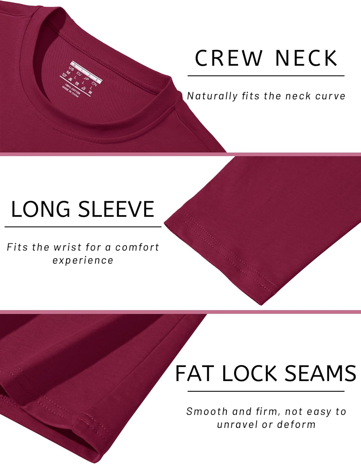 TACVASEN Long Sleeve Shirts for Men Cotton Soft Crew-Neck Moisture Wicking Mens Undershirt Comfort Solid Basic T Shirt - Image 5