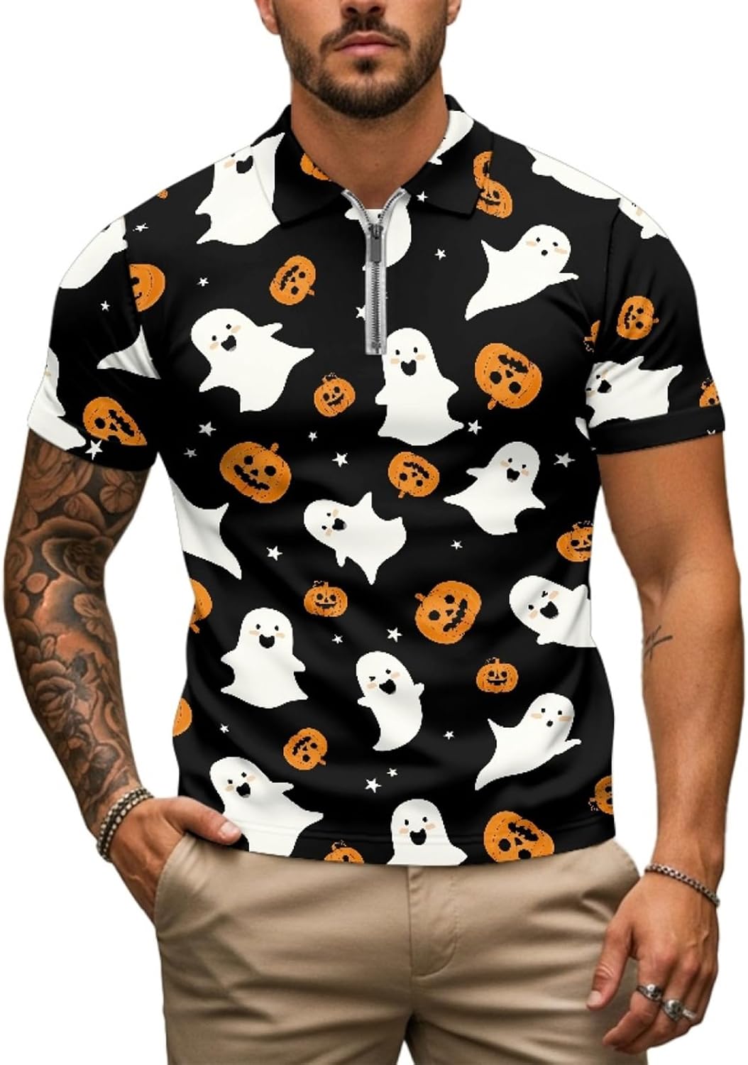 Mens Zipper Polo Shirts Moisture Wicking Golf Collared Short Sleeve Shirt Casual Classic Fit Shirts Size S-2XL