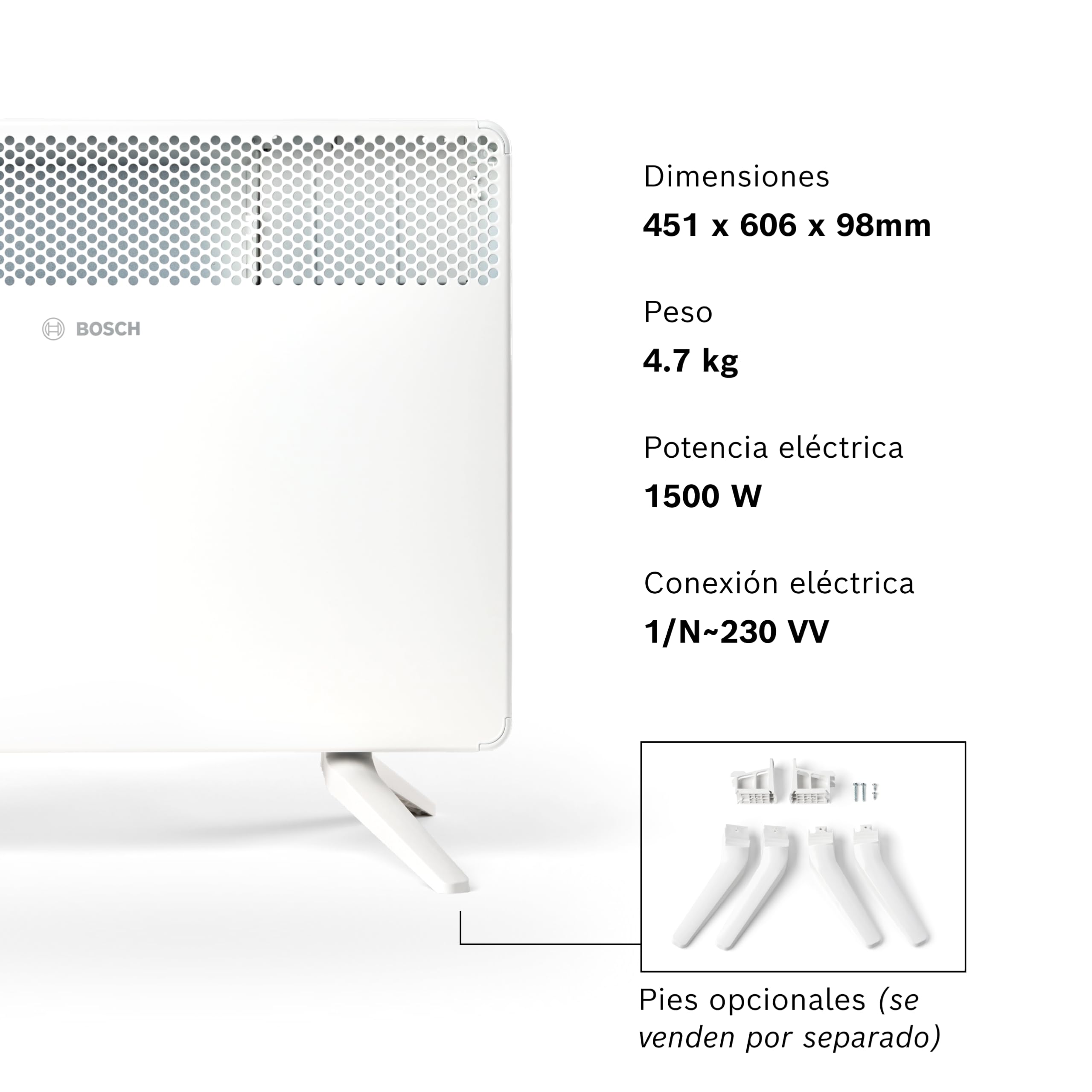 Bosch Heat Convector 4000-15 Convector eléctrico, 1500 W | Para Estancias de Hasta 15 m², Regulador Electrónico, Pantalla LED, Programa Semanal y Protección Contra Salpicaduras