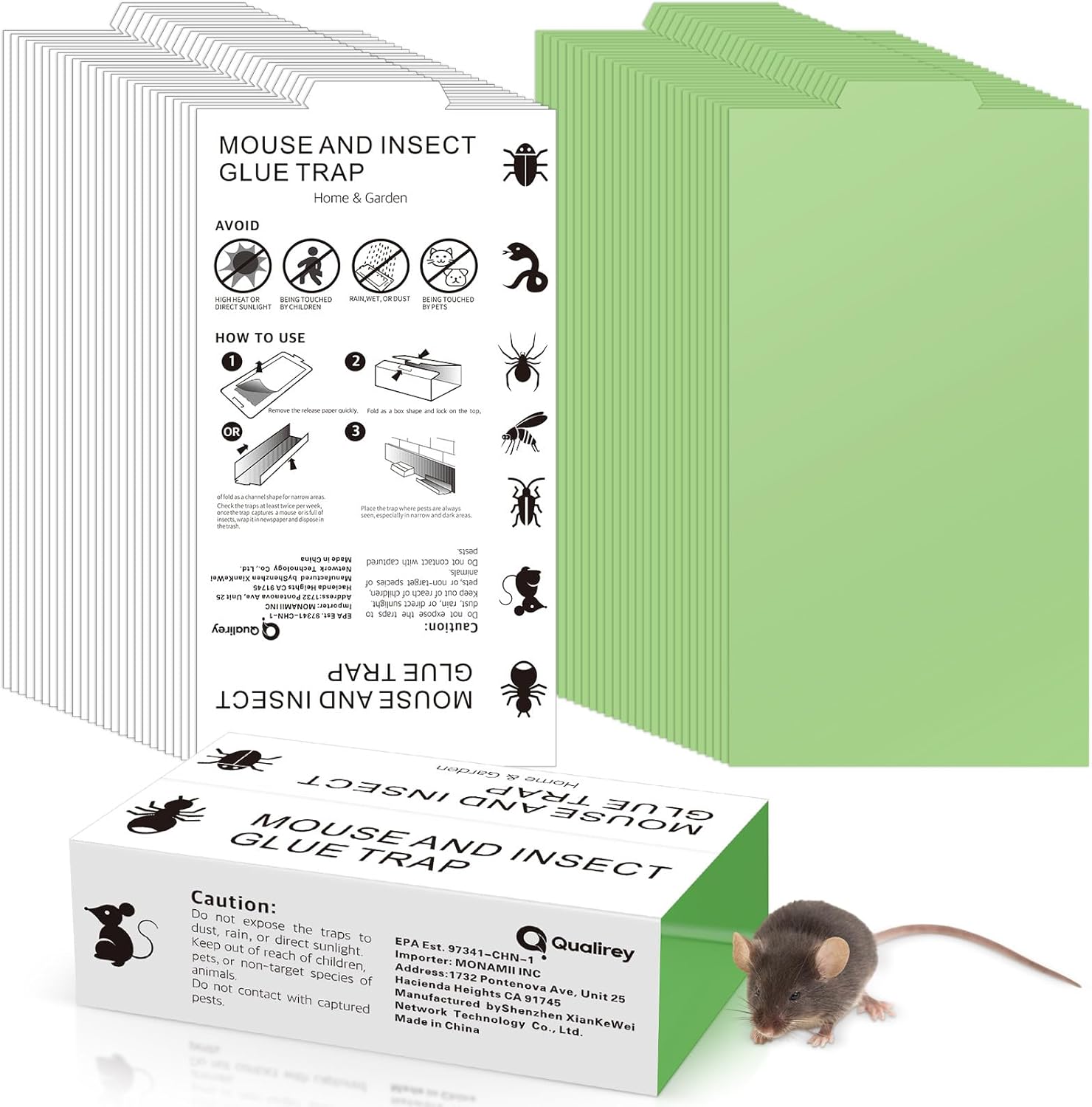 Qualirey 60 Pack Mouse & Insect Sticky Glue Traps Bearing Weight up to 300g, Mouse Traps for Mice, Sticky Pads Indoor & Outdoor, Safe for Kitchen, Garage (5.12 x 8.27 Inches,Protein)