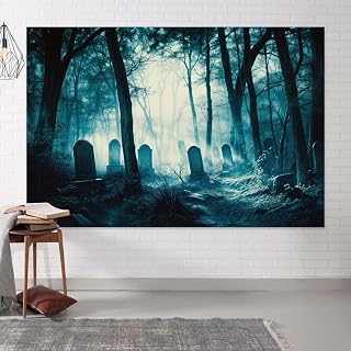 7x5ft Haunted Mist Forest Backdrop Mysterious Foggy Dark Forest Cemetery Creepy Scene Scary Trees Foggy Woods Twilight Misty Camping Themed Photography Backdrop Studio Props