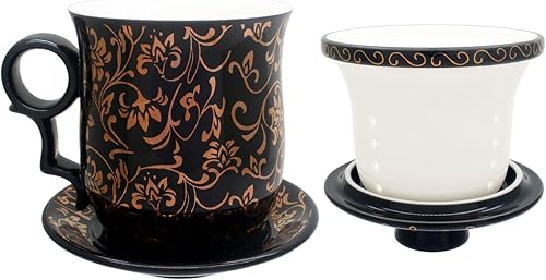 Miniatura 4 de Taza de té de porcelana con tapa de infusor y juegos de platillos Taza de café de cerámica china Jingdezhen Taza de té de hoja suelta Sistema de