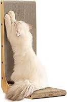 FUKUMARU 26.8" L-Shaped Wall Mounted Cat Scratcher Cardboard Pad with Ball Toy - Large Scratch Post for Indoor Cats