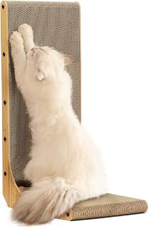 FUKUMARU ST01 L-Shape Cat Scratcher 26.8 Inch Wall Mounted Cardboard Scratch Pad with Ball Toy for Indoor Cats