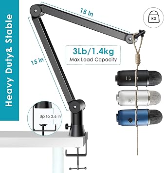 Youshares Blue Yeti Mic Stand with Pop Filter - Premium Mic Arm, Heavy Duty Boom Arm with Cable Management, 3/8 to 5/8 Adapter