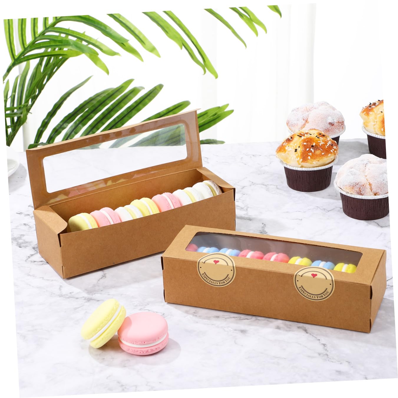 Scatola per Pasticceria Macaron in Kraft 50 Pezzi con Finestra