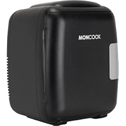 Mini Refrigerador Para Auto MONCOOK Mininevera para Dormitorio - Pantalla Led - Minifrigorifico con Puerta De Cristal para Productos De Belleza, Alimentos Y Bebidas - Funcion De Enfriamiento Y Calentamiento 9L - Mono Negro