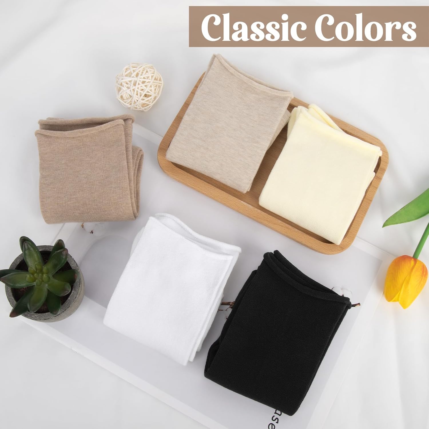 Chalier 5 Pairs Slouchy Socks for Women, Crew Cotton Socks with Cute Roll Top Casual Calf Long Sock - Image 3