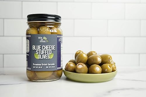 Miniatura 4 de Green Jay Gourmet Aceitunas rellenas de queso azul, aceitunas verdes rellenas de queso para decorar cócteles y tabla de queso, aceitunas de Martini