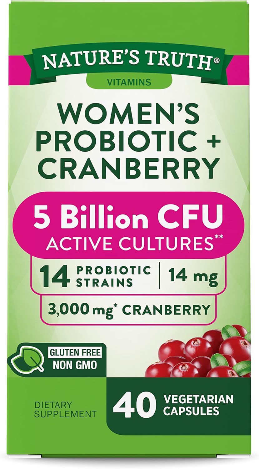 Nature's Truth Probiotics for Women | 5 Billion Active Cultures | 40 Vegetarian Capsules | with Cranberry | Non-GMO, Gluten Free