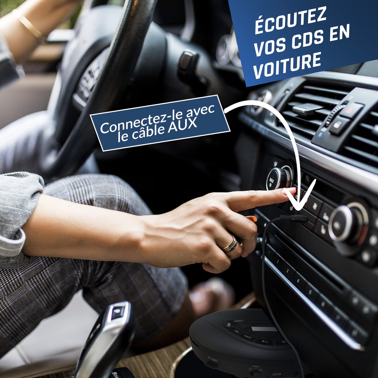 KLIM Speaker - NOUVEAUTÉ Lecteur CD Portable avec Haut-parleurs & Écouteurs - Rechargeable - Baladeur Lecteur CD Enfant/Adulte - Carte SD/TF - AUX - Idéal pour Voiture - Noir