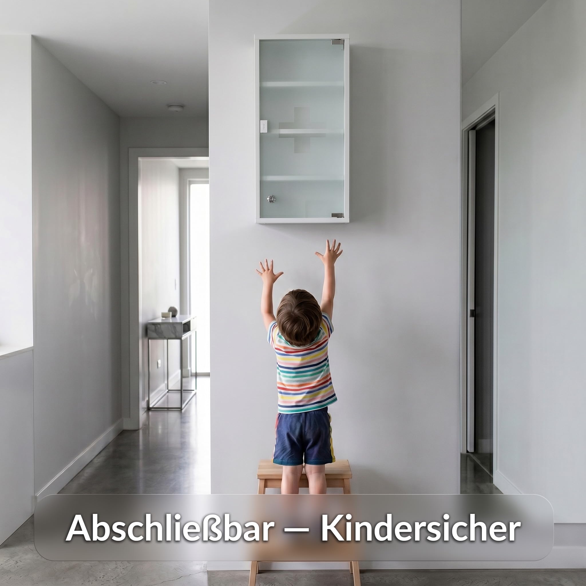 KARAT Medizinschrank Weiß 60x30cm - 4 Fächer – Abschließbarer Arzneischrank mit Milchglastür, Edelstahl oder Metall weiß, Medikamentenschrank für Bad, Küche & Praxis, Allen