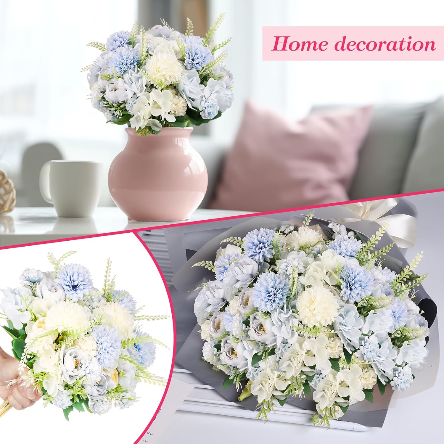 Olgaa 12 Bundles Peonies Artificial Flowers Silk Flowers Fake Peony Bouquet Faux Peonies Flowers Bulk for Wedding Decor Centerpiece Table Decorations (Blue White) - Image 5