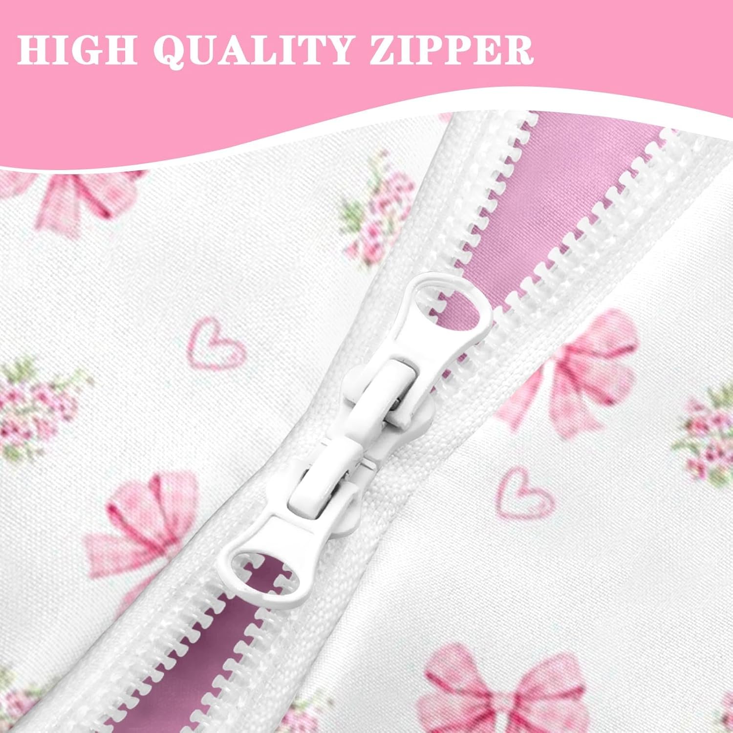 Nesker Full Zipper Bedding, Pink Bowknot Zipper Bedding Sets for Girls, 3pcs All in on one, Princess Flower Kids Comforter Set with Fitted Sheet and 2 Pillowcases