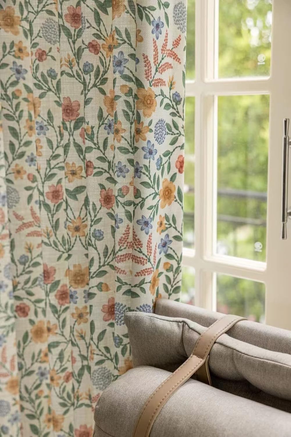 Linen Farmhouse Curtains for Living Room 63 Inch Length Floral Print Window Curtains Semi Blackout Drapes for Bedroom Country Room Darkening Curtain 1 Panel (Back Tab Curtains, 84"W x 63"L)