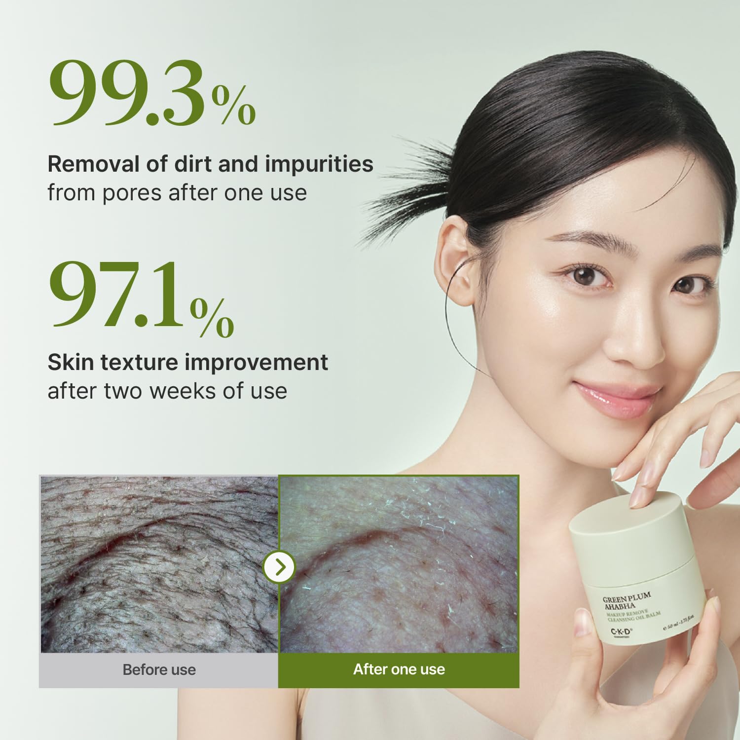 CKD Green Plum AHA·BHA Grinding Cleansing Oil Balm - Sherbet Balm Korean Cleanser for Makeup, Sebum & Blackhead Removal. Exfoliating with 4-Acid Complex for All types of Skin. 1.75 fl oz - Image 3