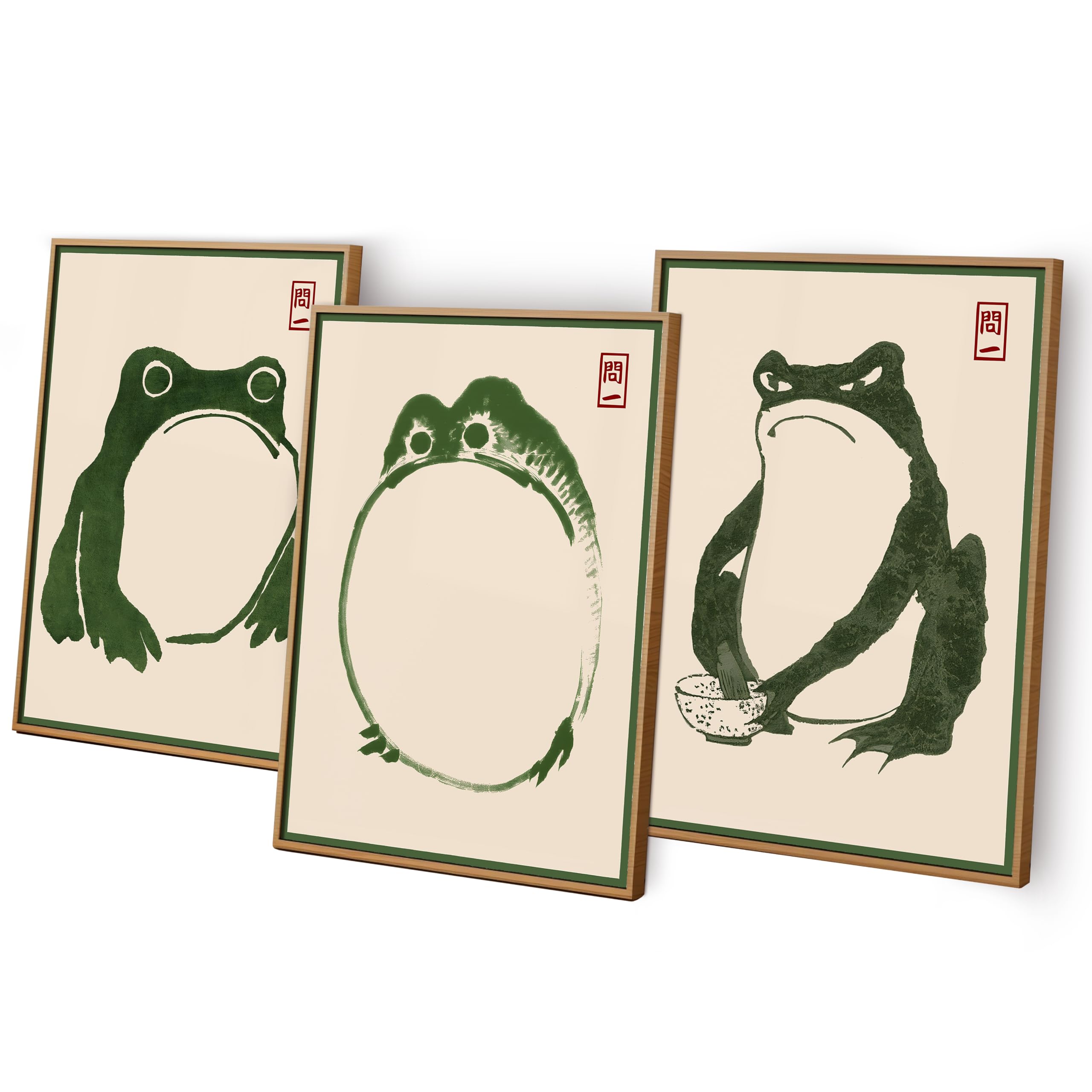 Japanese Frog Wall Art Prints, Set of 3, Size A2 (42x59.5cm)