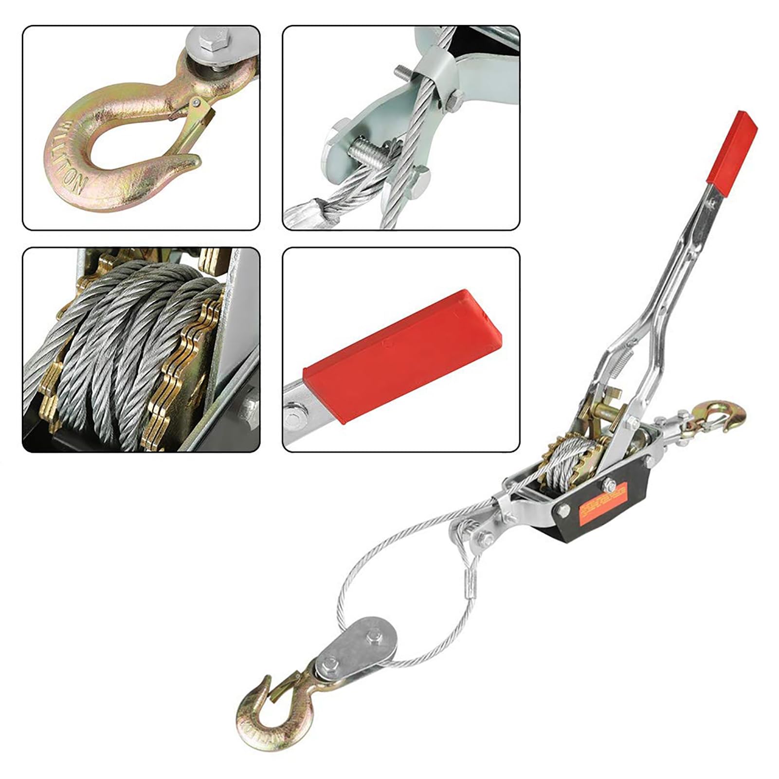 Tbest Extracteur de Câble Métallique Manuel, Outil de Serrage, Mini Tendeur, Outil de Levage à Double Crochet, Treuils Automobiles de 2 Tonnes (4T)