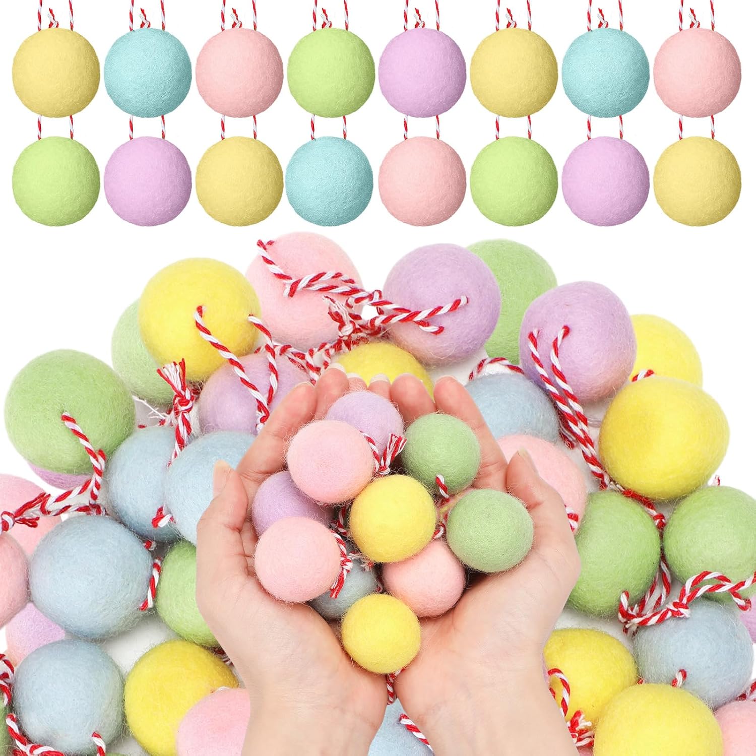 Jenaai 50 Pcs Christmas Pastel Felt Balls Ornaments 1.18 Inch Christmas Tree Hanging Wool Felt Ball Mixed Color Pompom Decorations for Xmas Tree Festival Party Supplies