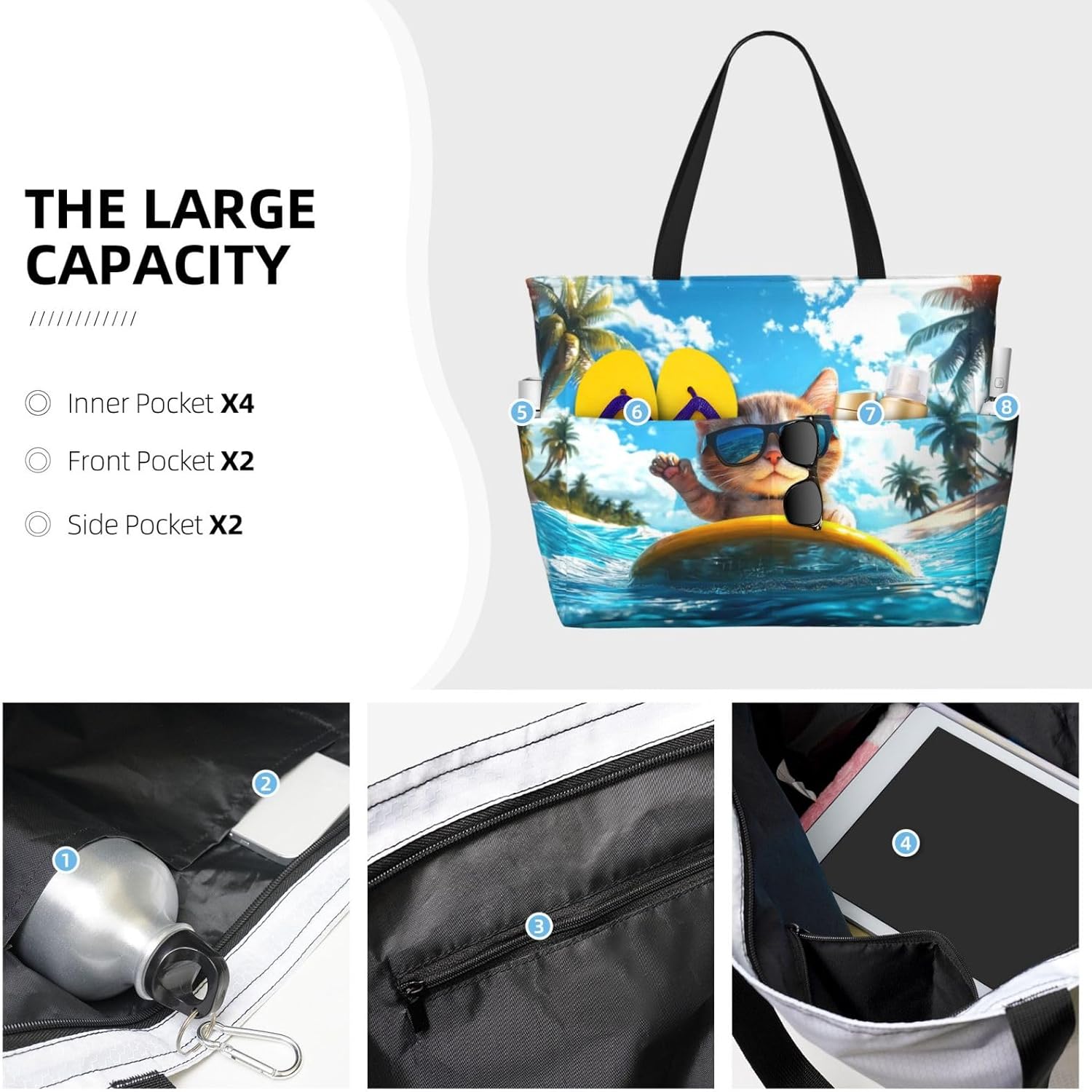 Beach Bags for Women Beach Tote Bag Waterproof Sandproof Large Pool Bags and Totes with Zipper - Image 3
