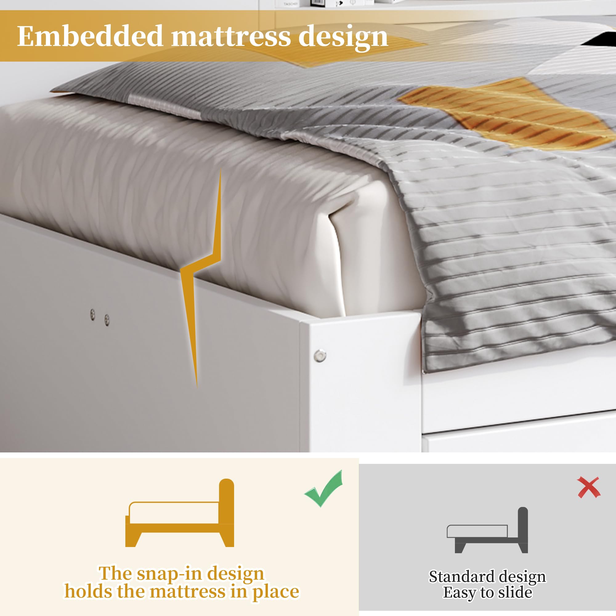 Dolamaní Letto singolo 90 x 190 cm, con cassetti, multifunzionale, con ripiano e armadio, letto con rete a doghe, letto in legno, senza materasso (bianco)