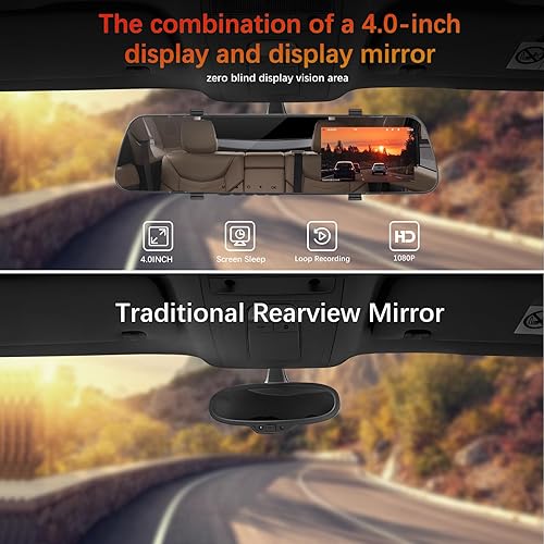 Miniatura 9 de Cámara de salpicadero de espejo frontal y trasera para coche, 4 pulgadas, pantalla IPS 1080P, espejo retrovisor, montaje de cámara de tablero con