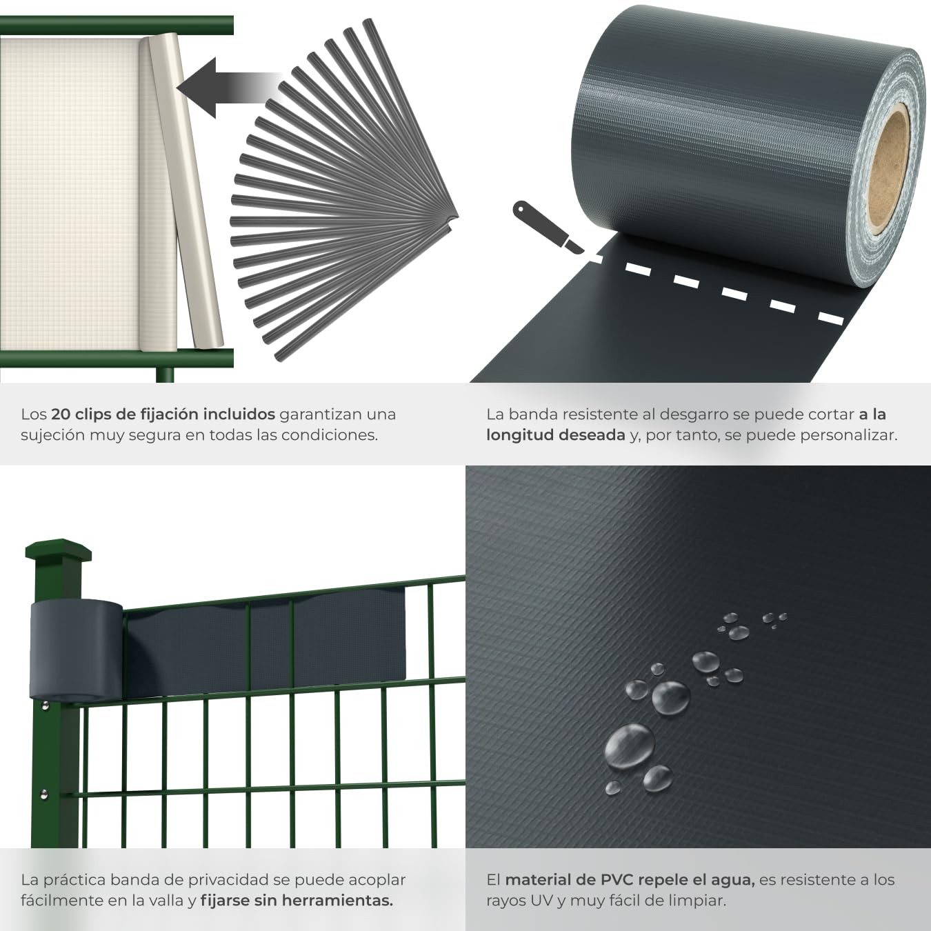 tectake® Rollo Aislamiento Aislante PVC 19 cm de Alto, Protección UV, Privacidad, Clips de Sujeción, Malla Sombreo, Ocultacion Jardin Exterior, Valla Jardin Exterior - 35 m Antracita
