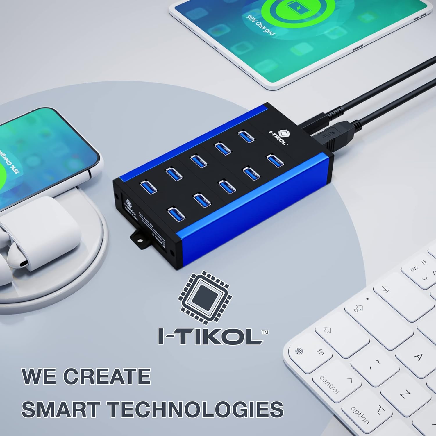 10 Ports Powered USB 3.0 Hub - 5Gbps High-Speed Expander With 12V 5A 60W 2.4mA Power Adapter - Aluminum Alloy Multiple Port Splitter for Laptop, Phone, Tablet, PC