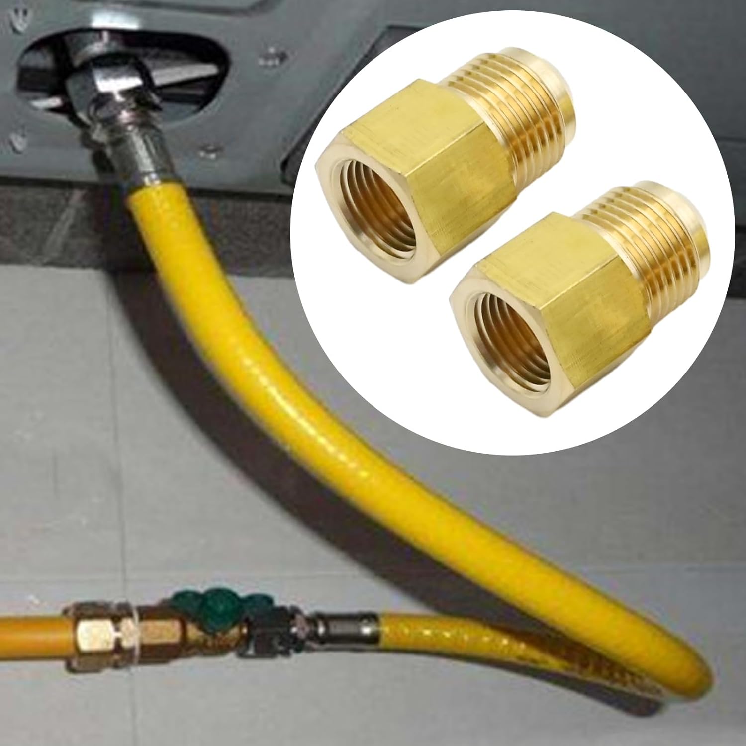 2 Pack Brass Flare Tube Hex Fitting, 1/2 SAE Male x 3/8 SAE Female Pipe Fitting Reducer with PTFE Tape for HVAC Gas Systems Refrigeration Pipe Connections