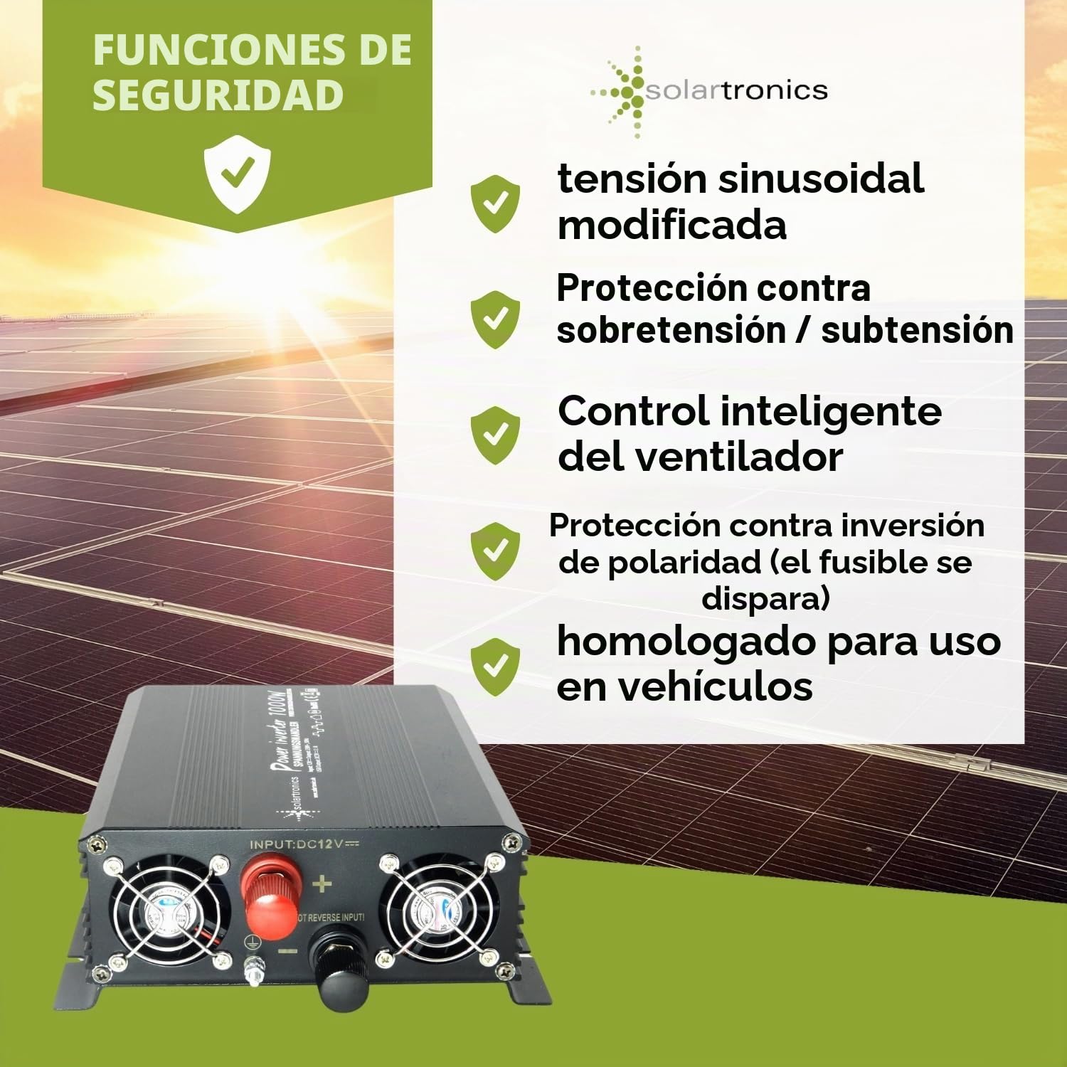 Convertidor de Tensión 1000-2000 Vatios 12-230V Negro