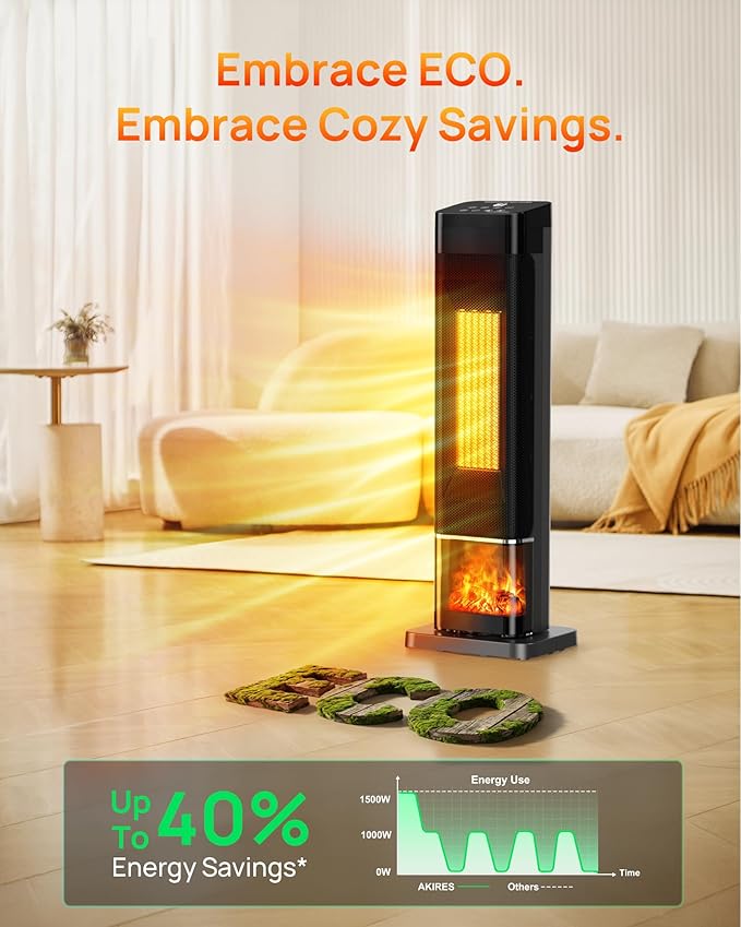 Calefactor Eléctrico Portátil Cerámico 1500W con Termostato y Control Remoto miniatura 6