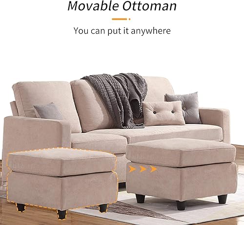 Miniatura 22 de Honbay - Sofá convertible en forma de L con tejido de lino moderno para espacios pequeños Gris oscuro,Beige,Negro -,Azul,Gris,Gris claro